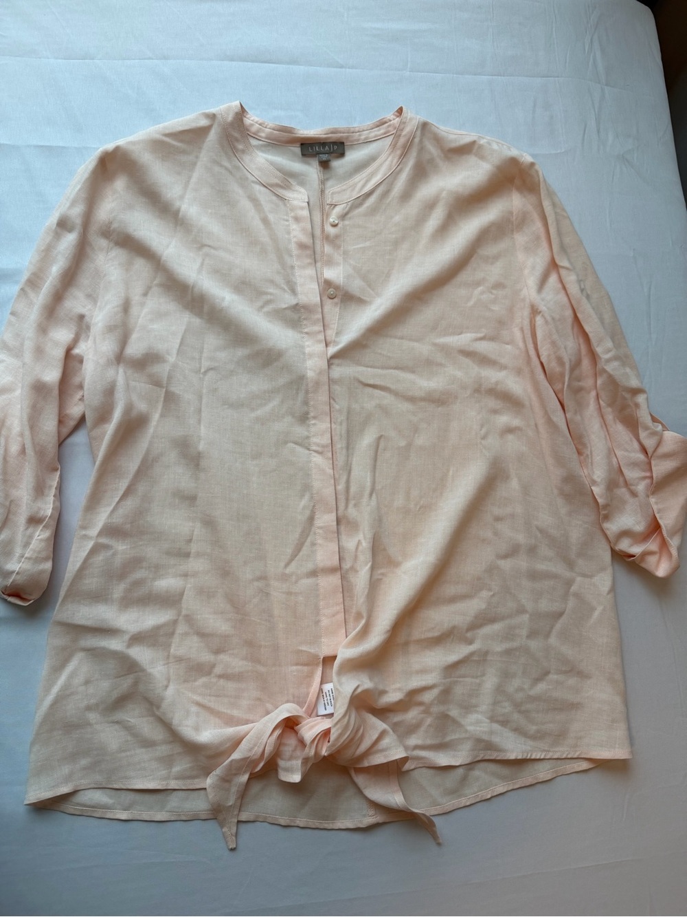 Lilla P Peach Tie-Hem Button Front Blouse